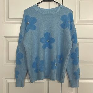 Nanette Lepore size medium blue flower sweater with pearls